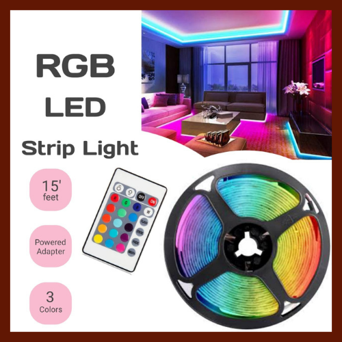 RGB LED Strip Lights (15ft) – Color-Changing Room Lighting with Remote & 12V Adapter