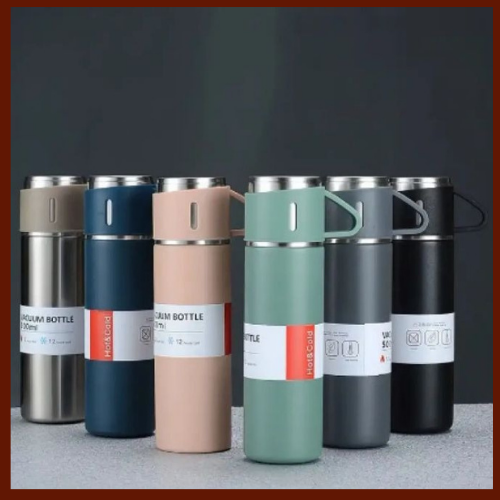 500ml Stainless Steel Vacuum Bottle Set | Hot & Cold Water Thermos (3pcs + 2 Cups)