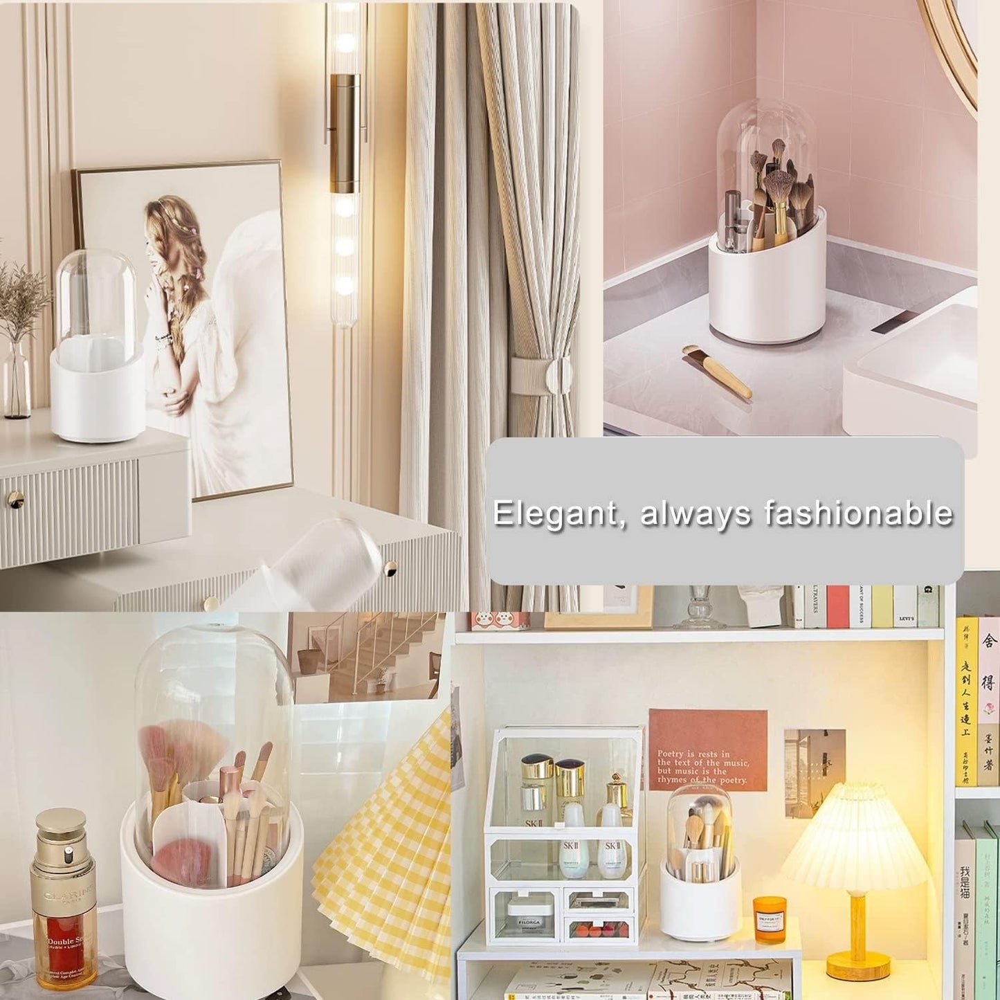 360° Rotating Makeup Brush Organizer | Transparent Cosmetic Storage Box