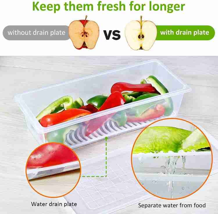 Fridge Food Storage Container 1500ml | BPA-Free Stackable Organizer with Drain Tray