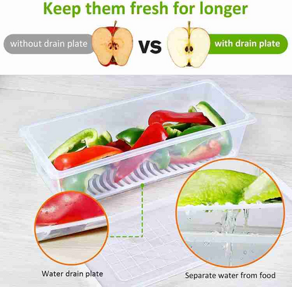 Fridge Food Storage Container 1500ml | BPA-Free Stackable Organizer with Drain Tray