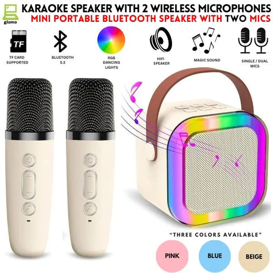 K12 Wireless RGB Karaoke Mic with Speaker (USB/AUX/SD) – Black/Blue/Pink