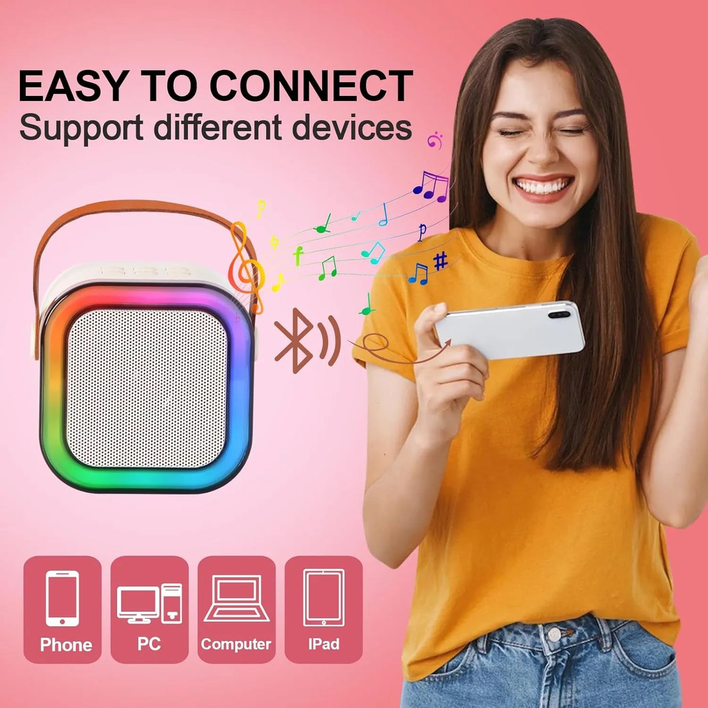 K12 Wireless RGB Karaoke Mic with Speaker (USB/AUX/SD) – Black/Blue/Pink