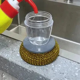 Dish Soap Dispenser with Scrubber – Easy Use Stainless Steel Cleaning Brush for Kitchen & Dishwashing