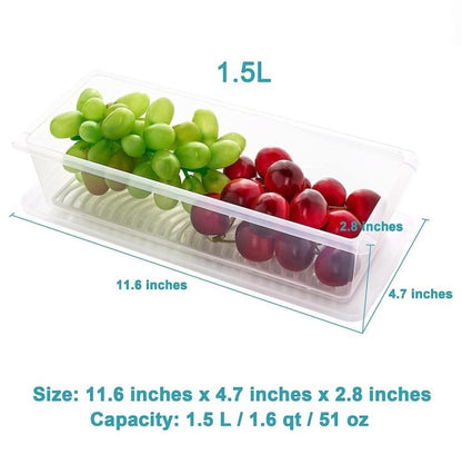 Fridge Food Storage Container 1500ml | BPA-Free Stackable Organizer with Drain Tray