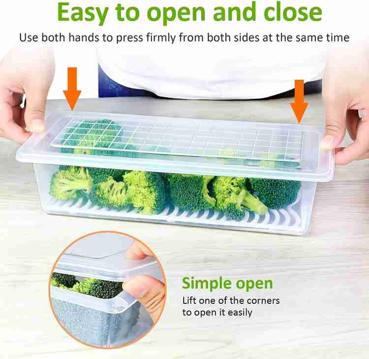 Fridge Food Storage Container 1500ml | BPA-Free Stackable Organizer with Drain Tray