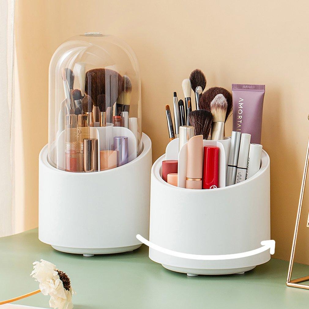 360° Rotating Makeup Brush Organizer | Transparent Cosmetic Storage Box