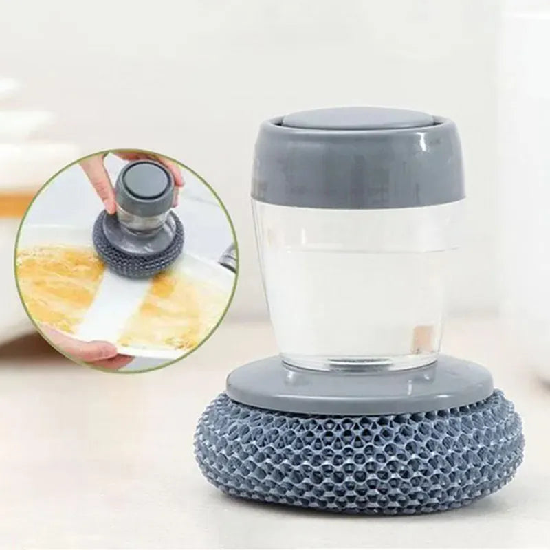 Dish Soap Dispenser with Scrubber – Easy Use Stainless Steel Cleaning Brush for Kitchen & Dishwashing