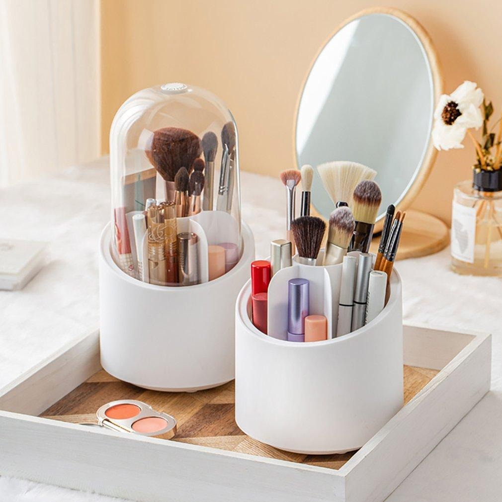 360° Rotating Makeup Brush Organizer | Transparent Cosmetic Storage Box