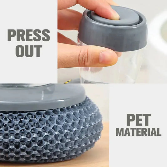 Dish Soap Dispenser with Scrubber – Easy Use Stainless Steel Cleaning Brush for Kitchen & Dishwashing