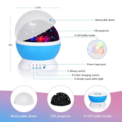Starry Sky Night Light Projector – 360° Rotating LED Star Lamp with 8 Color Modes for Babies & Kids