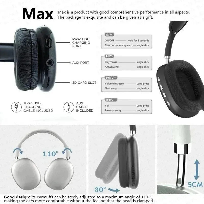 P9 Wireless Bluetooth Headphones with Mic – Noise Cancelling Stereo Sports & Gaming Headset
