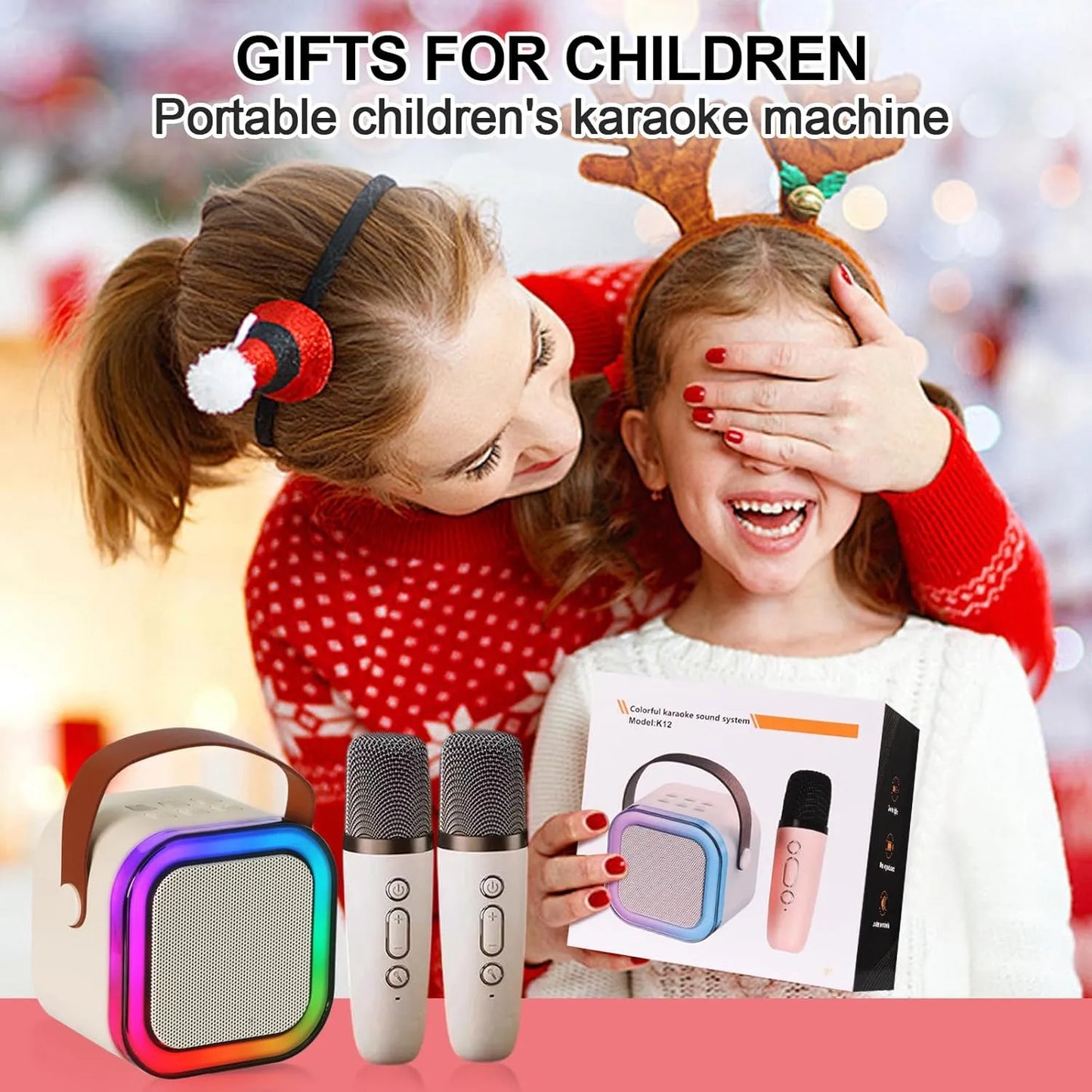 K12 Wireless RGB Karaoke Mic with Speaker (USB/AUX/SD) – Black/Blue/Pink