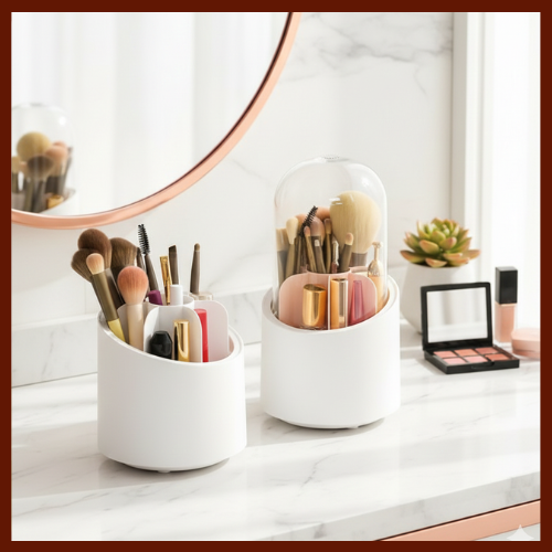360° Rotating Makeup Brush Organizer | Transparent Cosmetic Storage Box