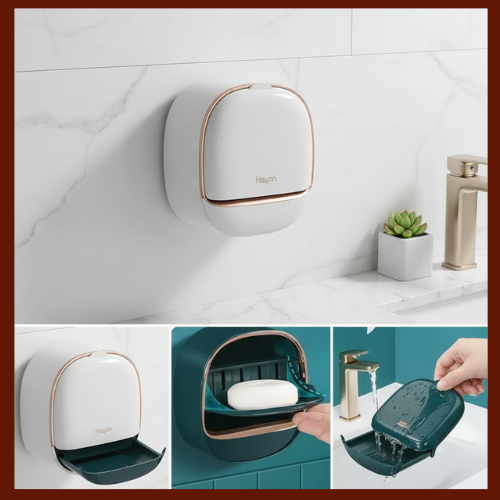 Wall-Mounted Soap Dish with Lid & Tray | Bathroom Organizer
