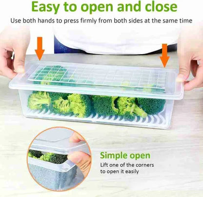 Fridge Food Storage Container 1500ml | BPA-Free Stackable Organizer with Drain Tray