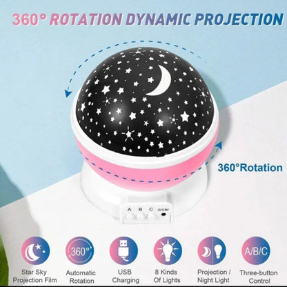 Starry Sky Night Light Projector – 360° Rotating LED Star Lamp with 8 Color Modes for Babies & Kids