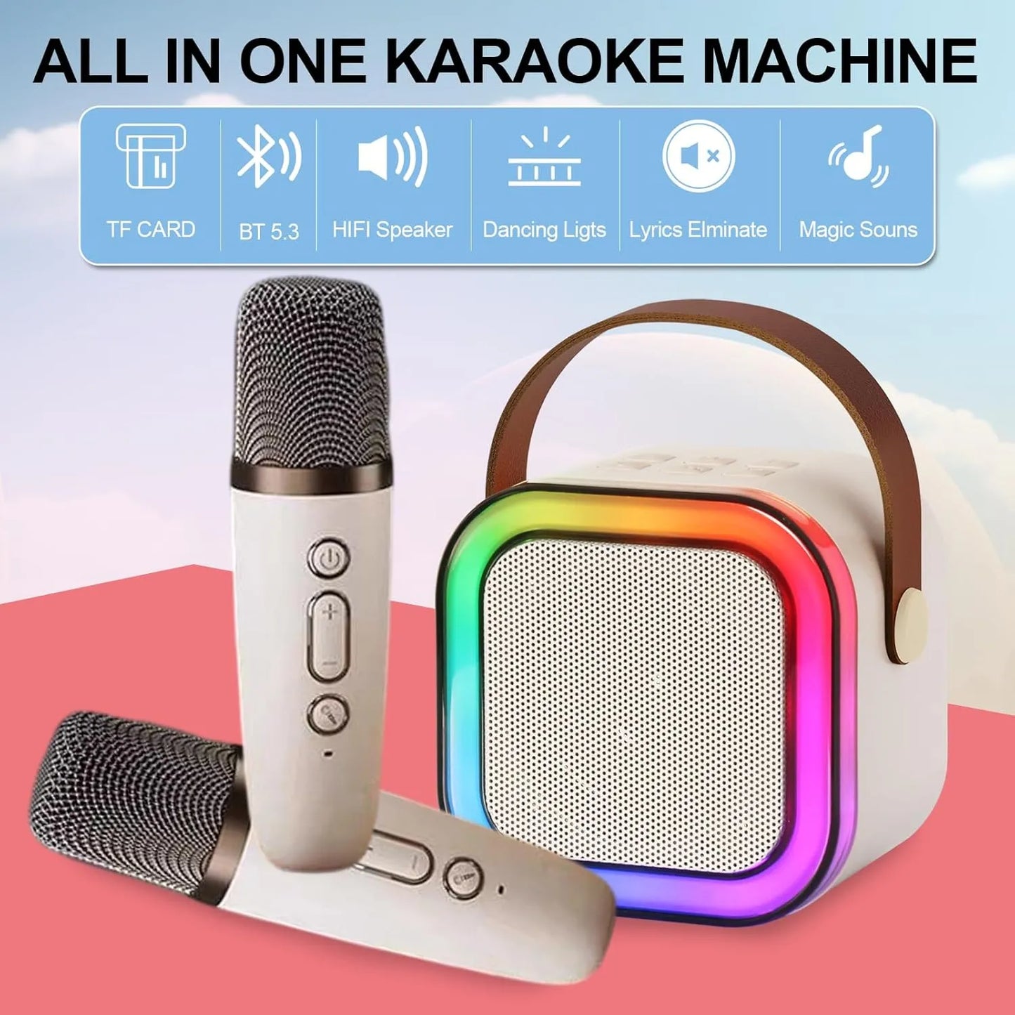 K12 Wireless RGB Karaoke Mic with Speaker (USB/AUX/SD) – Black/Blue/Pink