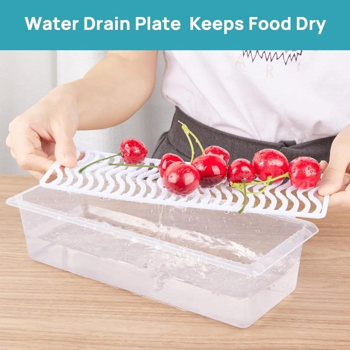 Fridge Food Storage Container 1500ml | BPA-Free Stackable Organizer with Drain Tray