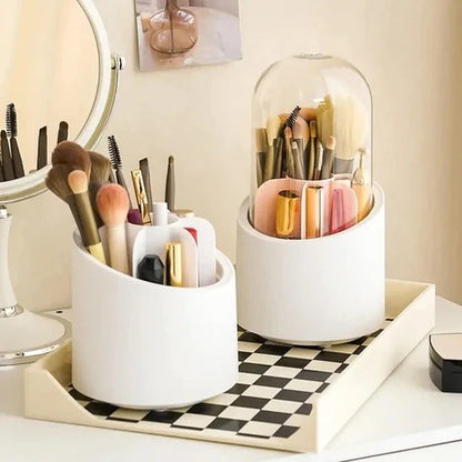 360° Rotating Makeup Brush Organizer | Transparent Cosmetic Storage Box