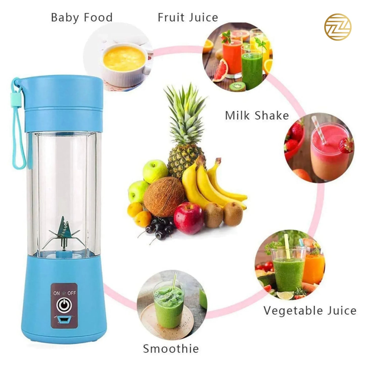 Mini Portable USB Rechargeable Juicer Blender – 380ml 6-Blade Smoothie Maker & Travel Bottle