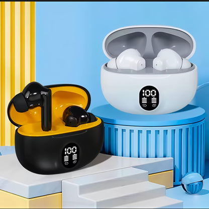 M04 TWS Wireless Earbuds – ENC Noise Cancellation, HiFi Stereo, Bluetooth 5.3 with LED Display (Black & White)