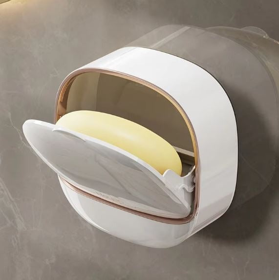 Wall-Mounted Soap Dish with Lid & Tray | Bathroom Organizer