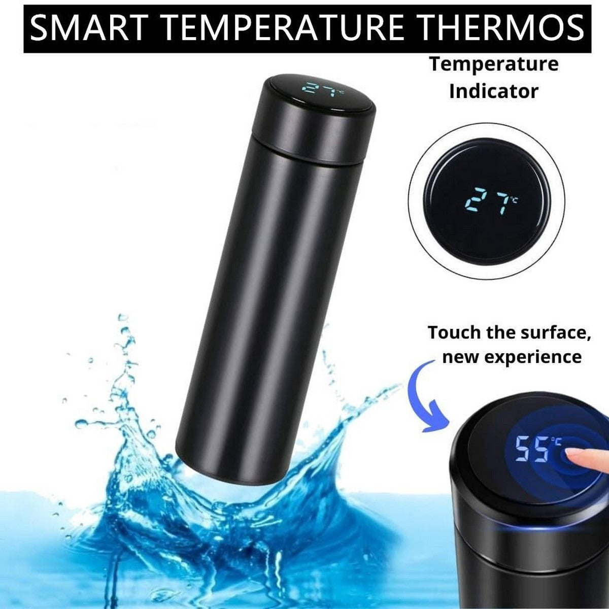 Temperature Water Bottle, LED Temperature Display, Hot Cold Vacuum Flasks, stainless Steel Thermos, LED 500ML Smart Thermos