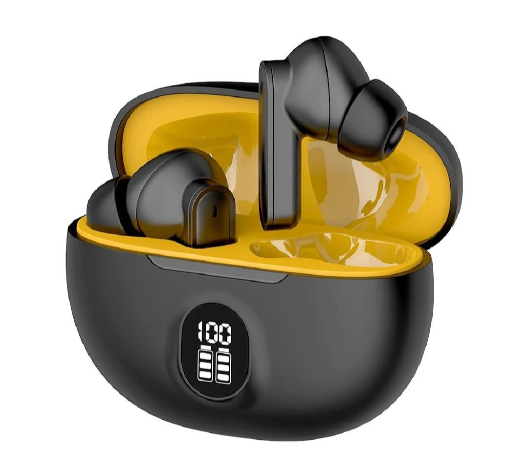 M04 TWS Wireless Earbuds – ENC Noise Cancellation, HiFi Stereo, Bluetooth 5.3 with LED Display (Black & White)