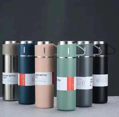 500ml Stainless Steel Vacuum Bottle Set | Hot & Cold Water Thermos (3pcs + 2 Cups)