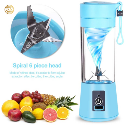 Mini Portable USB Rechargeable Juicer Blender – 380ml 6-Blade Smoothie Maker & Travel Bottle