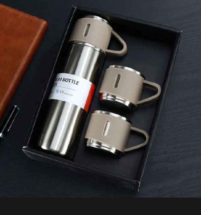 500ml Stainless Steel Vacuum Bottle Set | Hot & Cold Water Thermos (3pcs + 2 Cups)