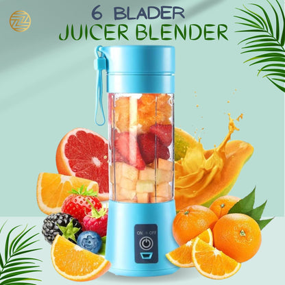 Mini Portable USB Rechargeable Juicer Blender – 380ml 6-Blade Smoothie Maker & Travel Bottle