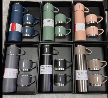 500ml Stainless Steel Vacuum Bottle Set | Hot & Cold Water Thermos (3pcs + 2 Cups)