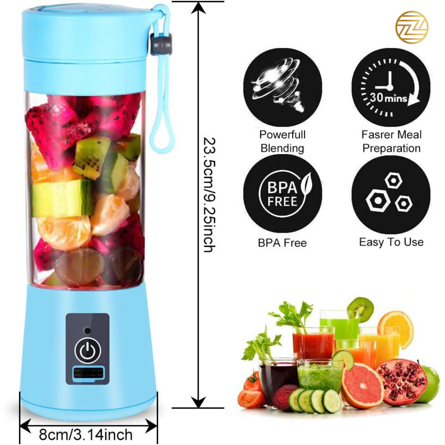 Mini Portable USB Rechargeable Juicer Blender – 380ml 6-Blade Smoothie Maker & Travel Bottle