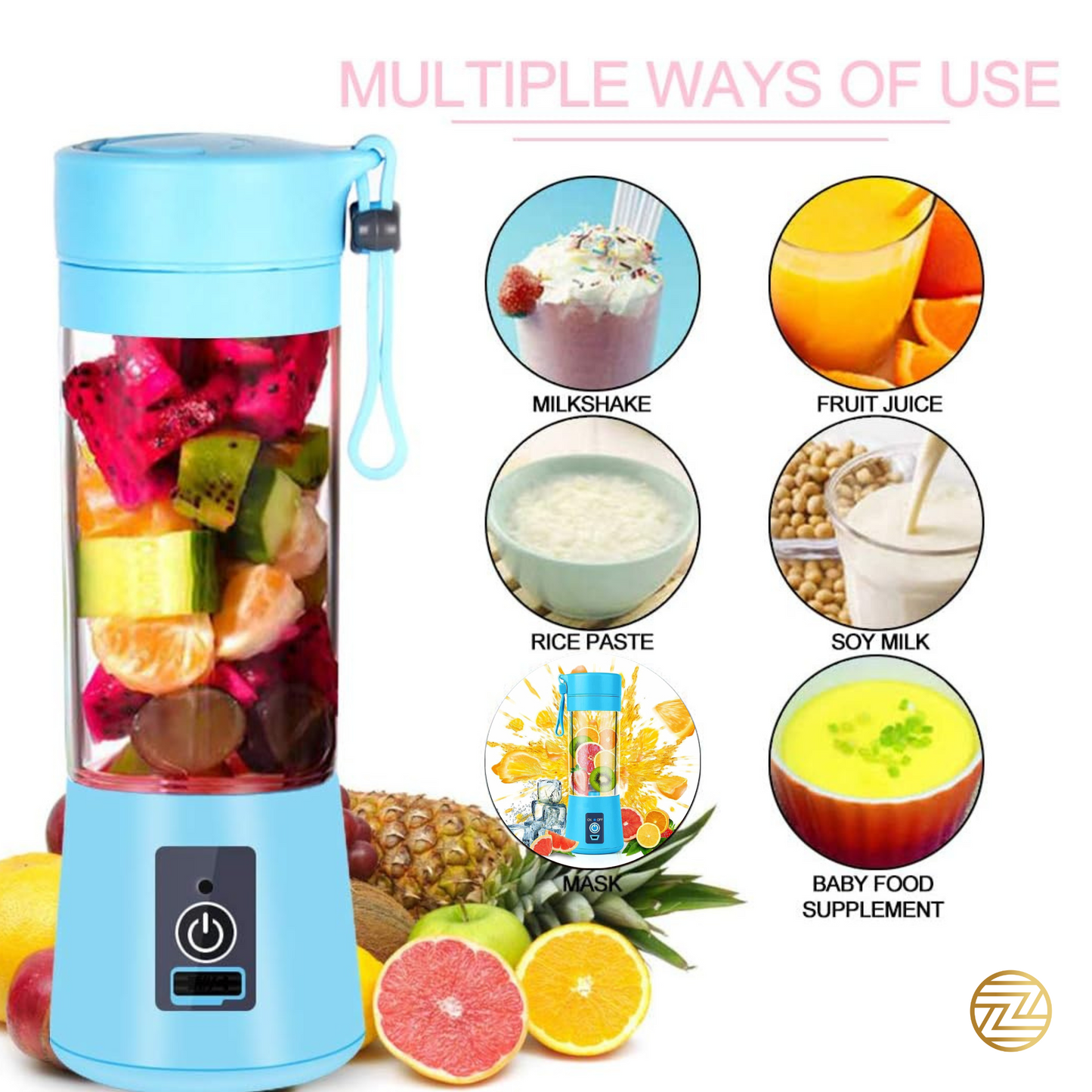Mini Portable USB Rechargeable Juicer Blender – 380ml 6-Blade Smoothie Maker & Travel Bottle