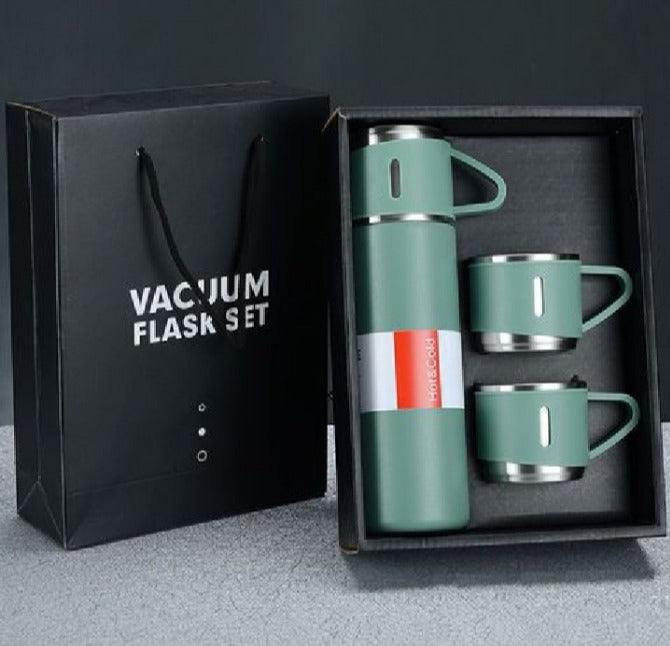 500ml Stainless Steel Vacuum Bottle Set | Hot & Cold Water Thermos (3pcs + 2 Cups)