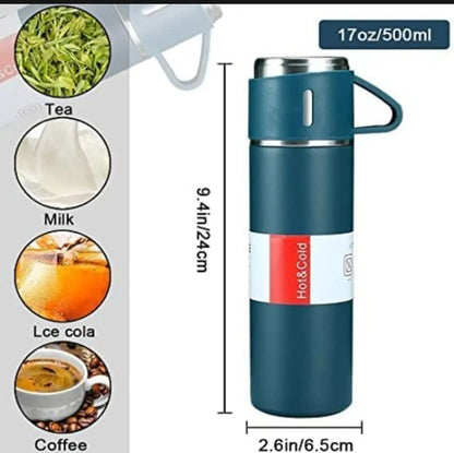 500ml Stainless Steel Vacuum Bottle Set | Hot & Cold Water Thermos (3pcs + 2 Cups)
