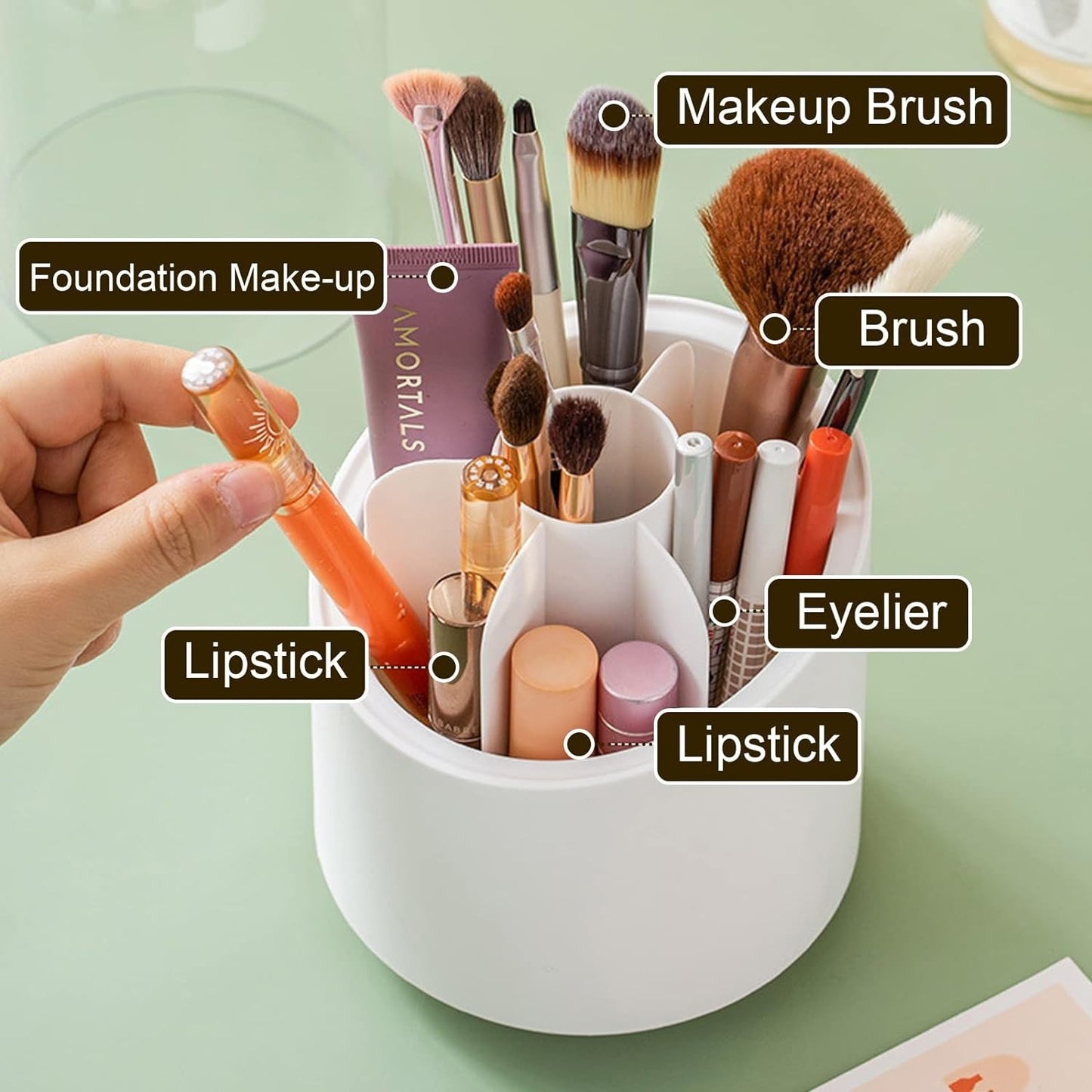 360° Rotating Makeup Brush Organizer | Transparent Cosmetic Storage Box