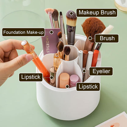 360° Rotating Makeup Brush Organizer | Transparent Cosmetic Storage Box