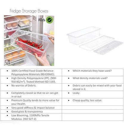 Fridge Food Storage Container 1500ml | BPA-Free Stackable Organizer with Drain Tray