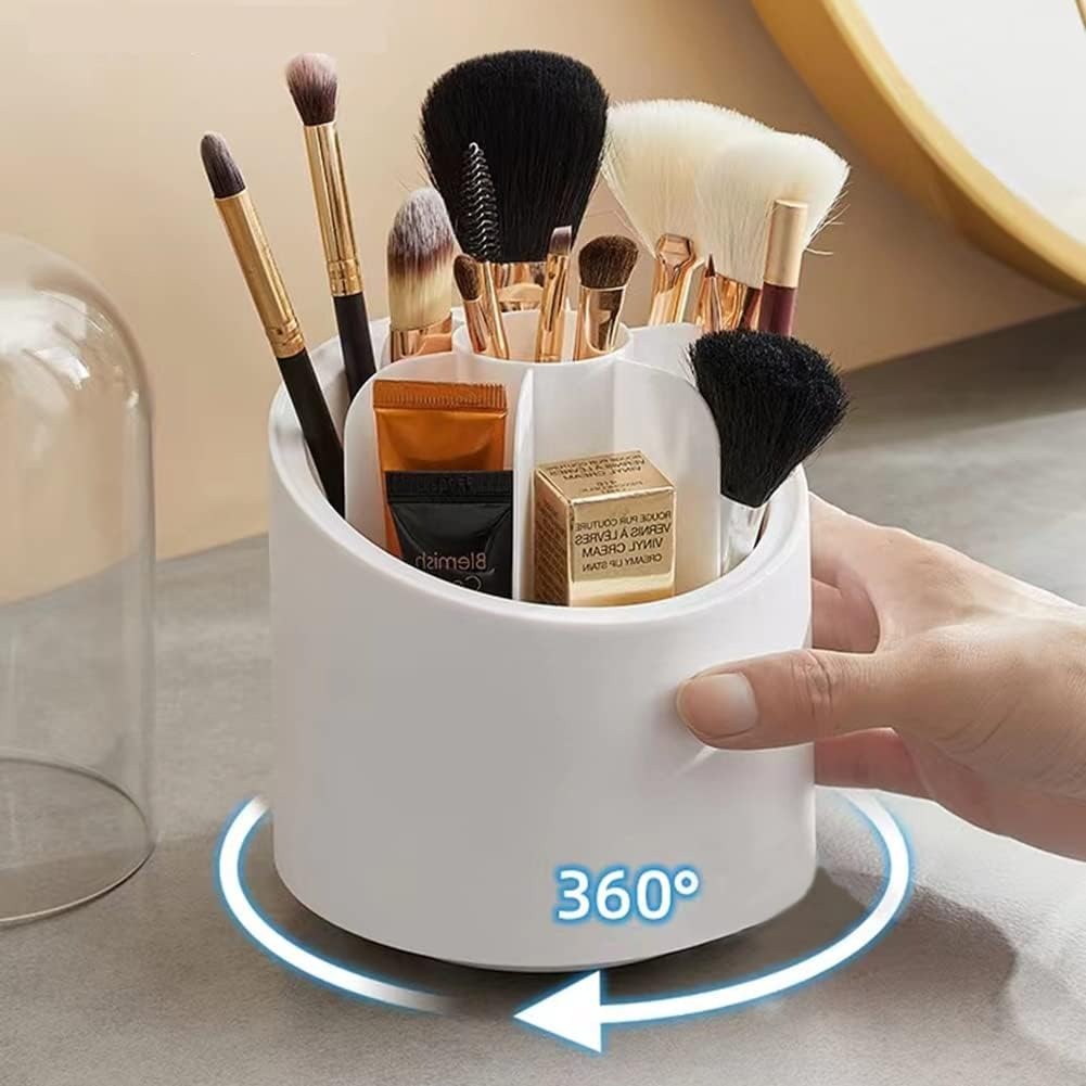 360° Rotating Makeup Brush Organizer | Transparent Cosmetic Storage Box